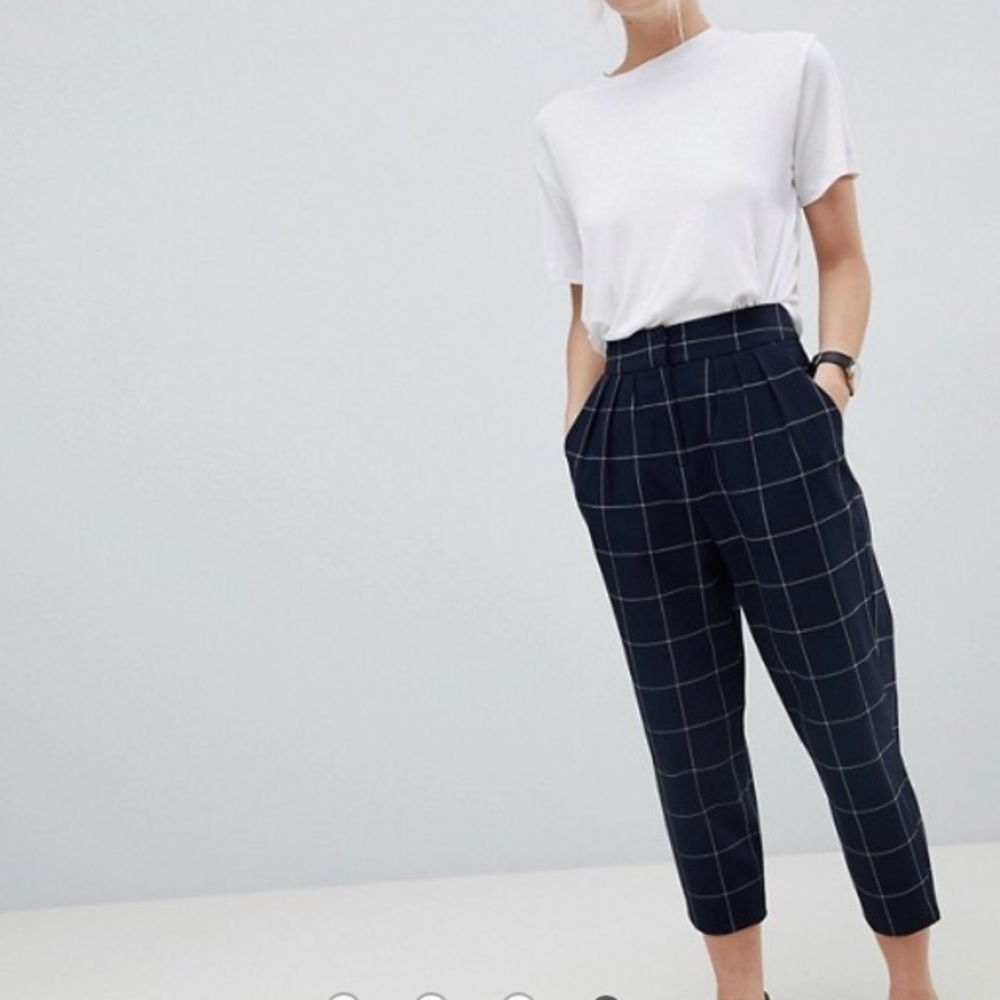 ASOS tapered grid check pant petite